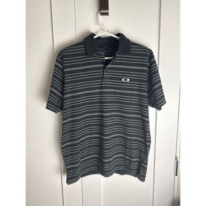 Oakley Striped Polo Shirt Mens Black Gray‎ Short Sleeve Golf Casual Size Medium